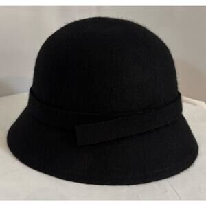 Black 100% Wool Cloche Hat One Size Vintage Y2K Minimalist French Chic